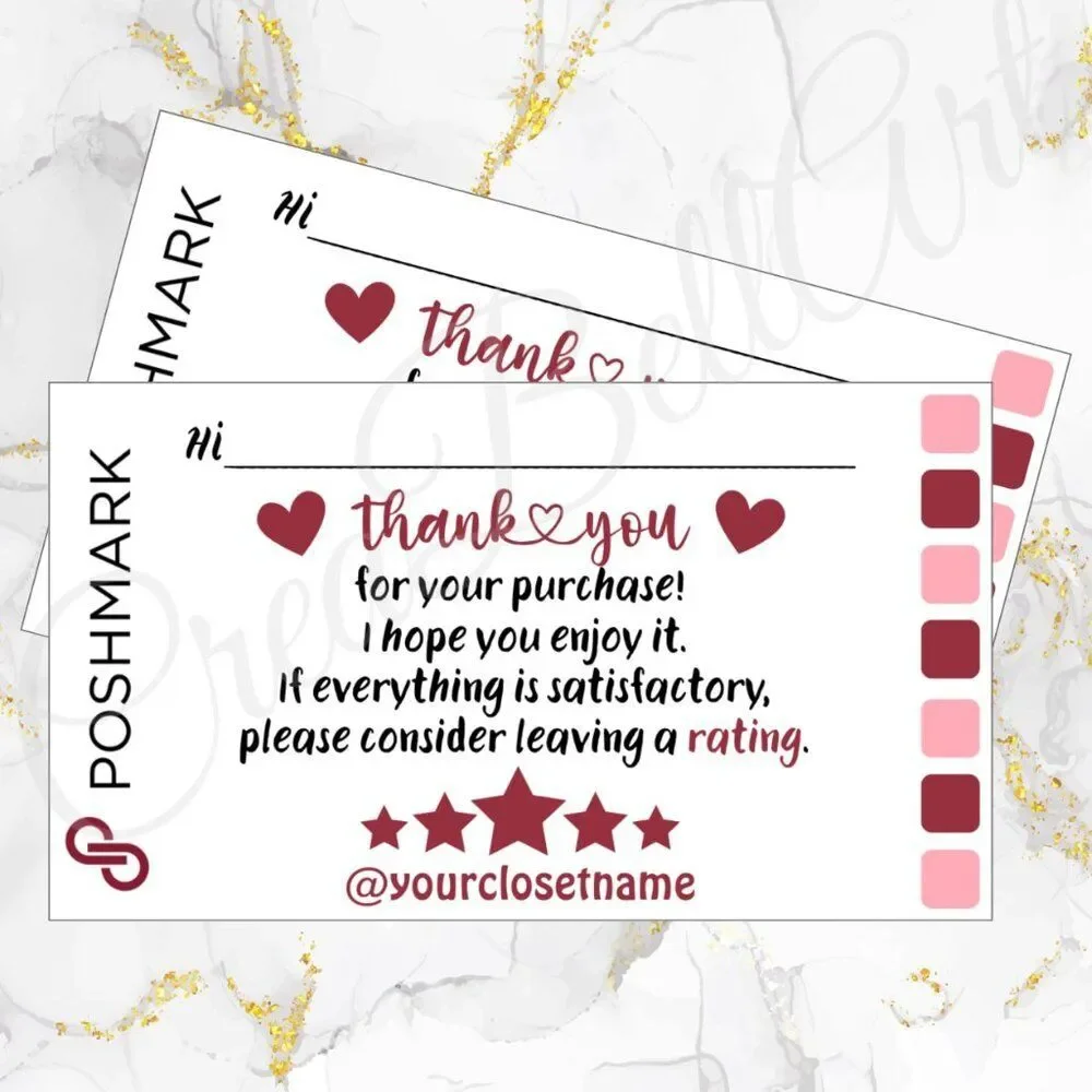100 Pack POSHMARK THANK YOU Cards Perzonalized 3.5